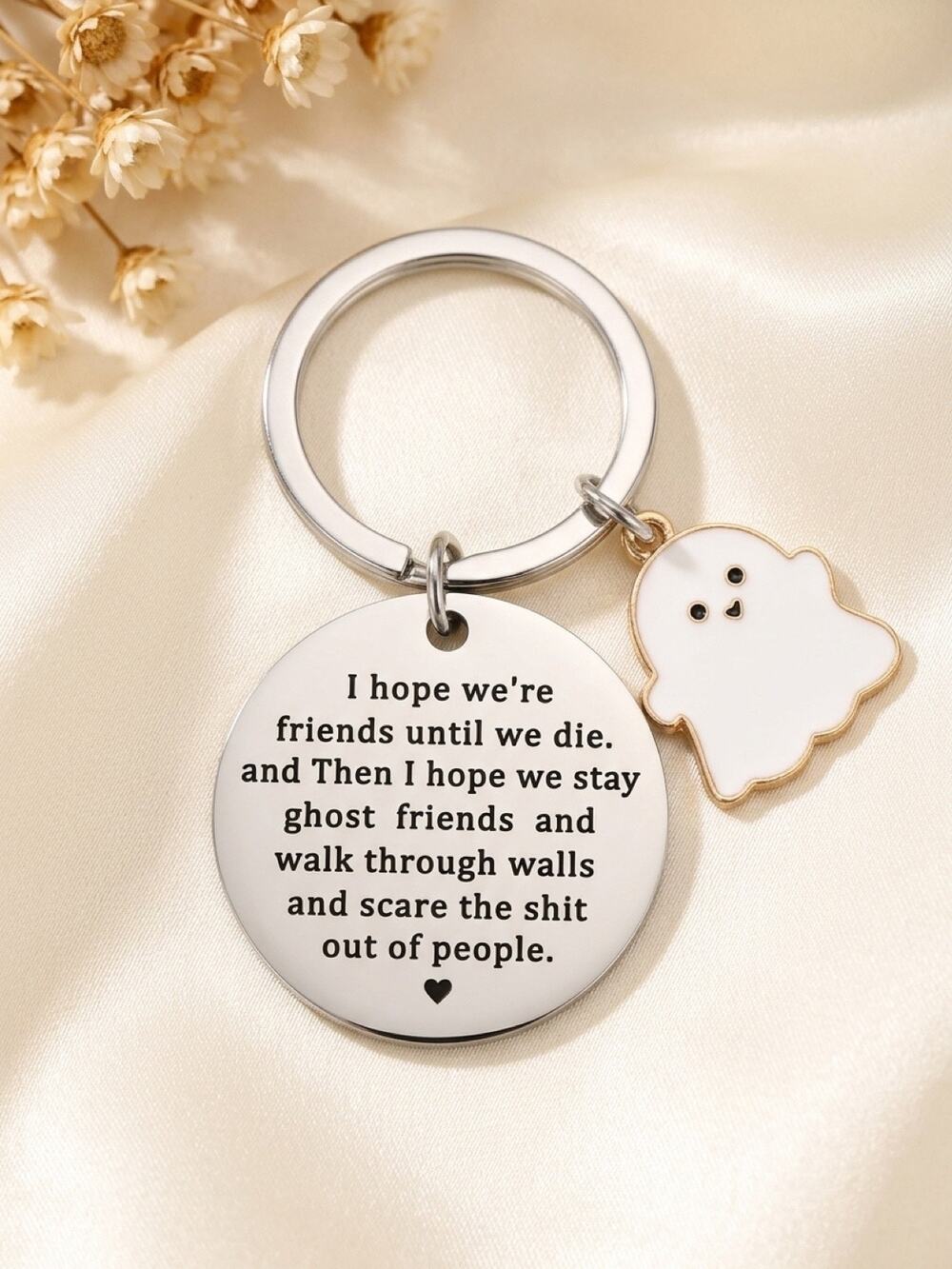 New Funny Ghost Friends Best Friend Key Ring Silver Tone Gift